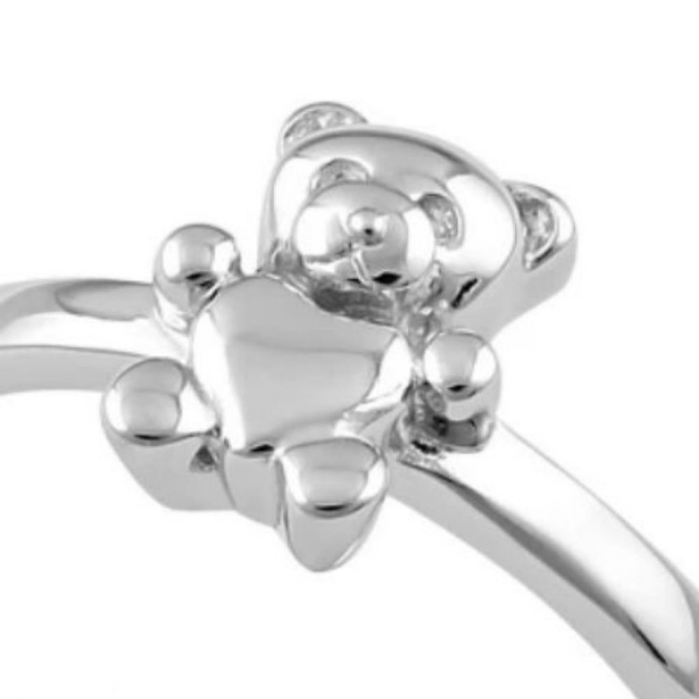 Adorable Dainty Teddy Bear Ring With Heart Belly 925 Sterling Silver - Picture 15 of 15
